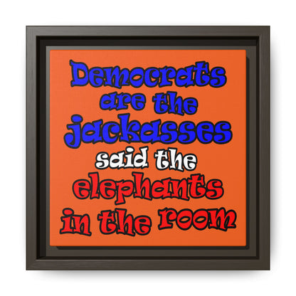 donkeys and elephants - framed canvas art (orange)