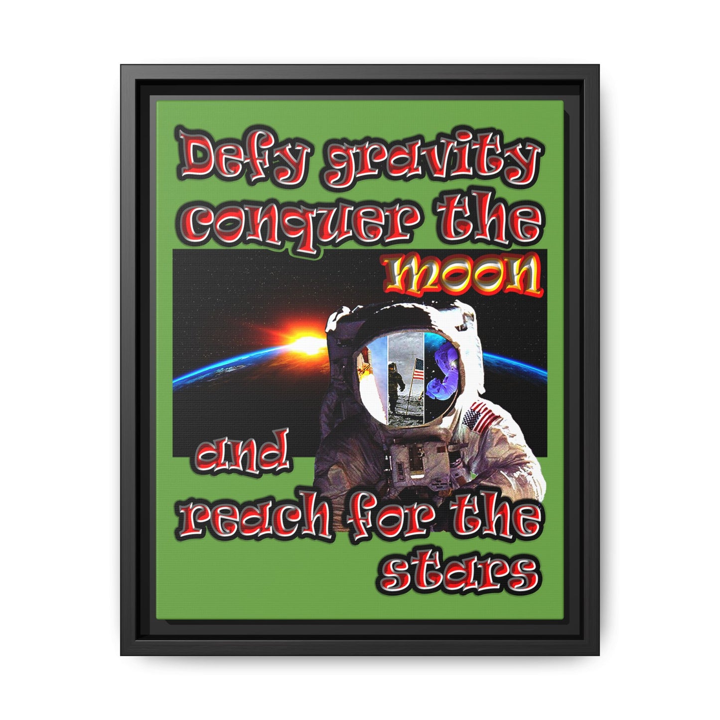 defy conquer reach - framed canvas art (green)