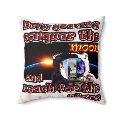 defy conquer reach - Faux Suede Square Pillow - (white marble)