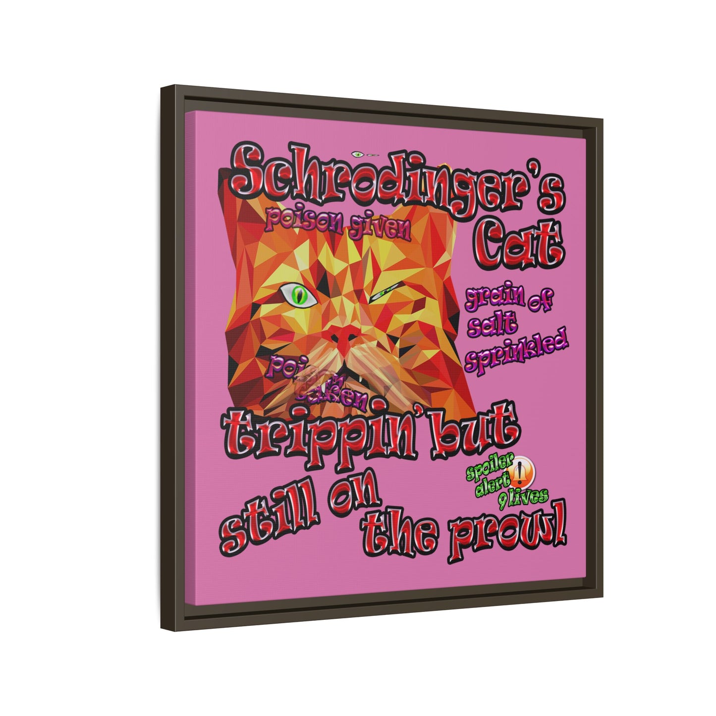 schrodinger's cat - framed canvas art (light pink)