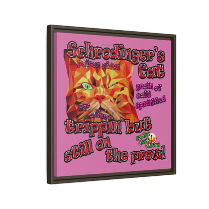 schrodinger's cat - framed canvas art (light pink)