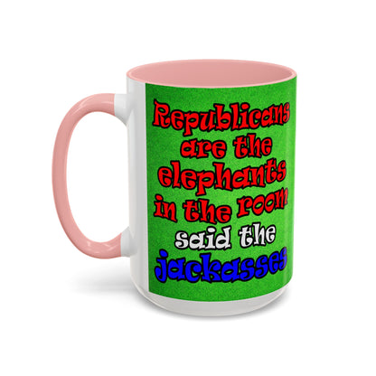 donkeys and elephants - Accent Mug (green turf)