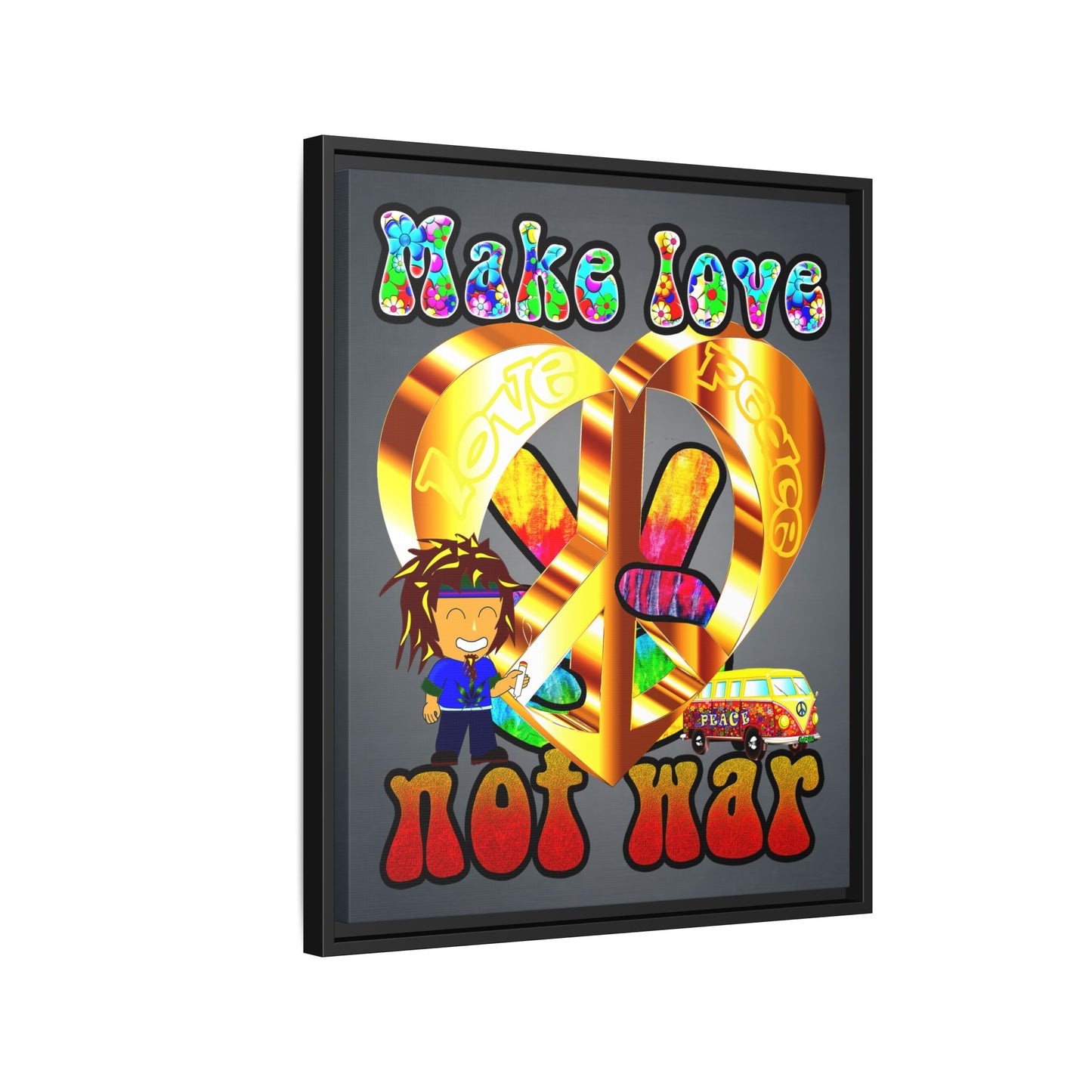 love peace - framed canvas art (grey-light grey)