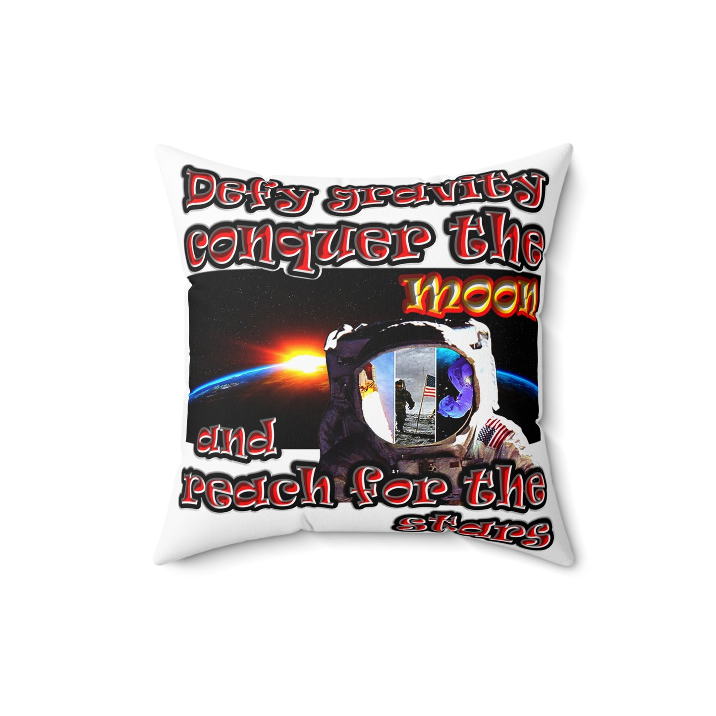 defy conquer reach - Spun Polyester Square Pillow - (white)