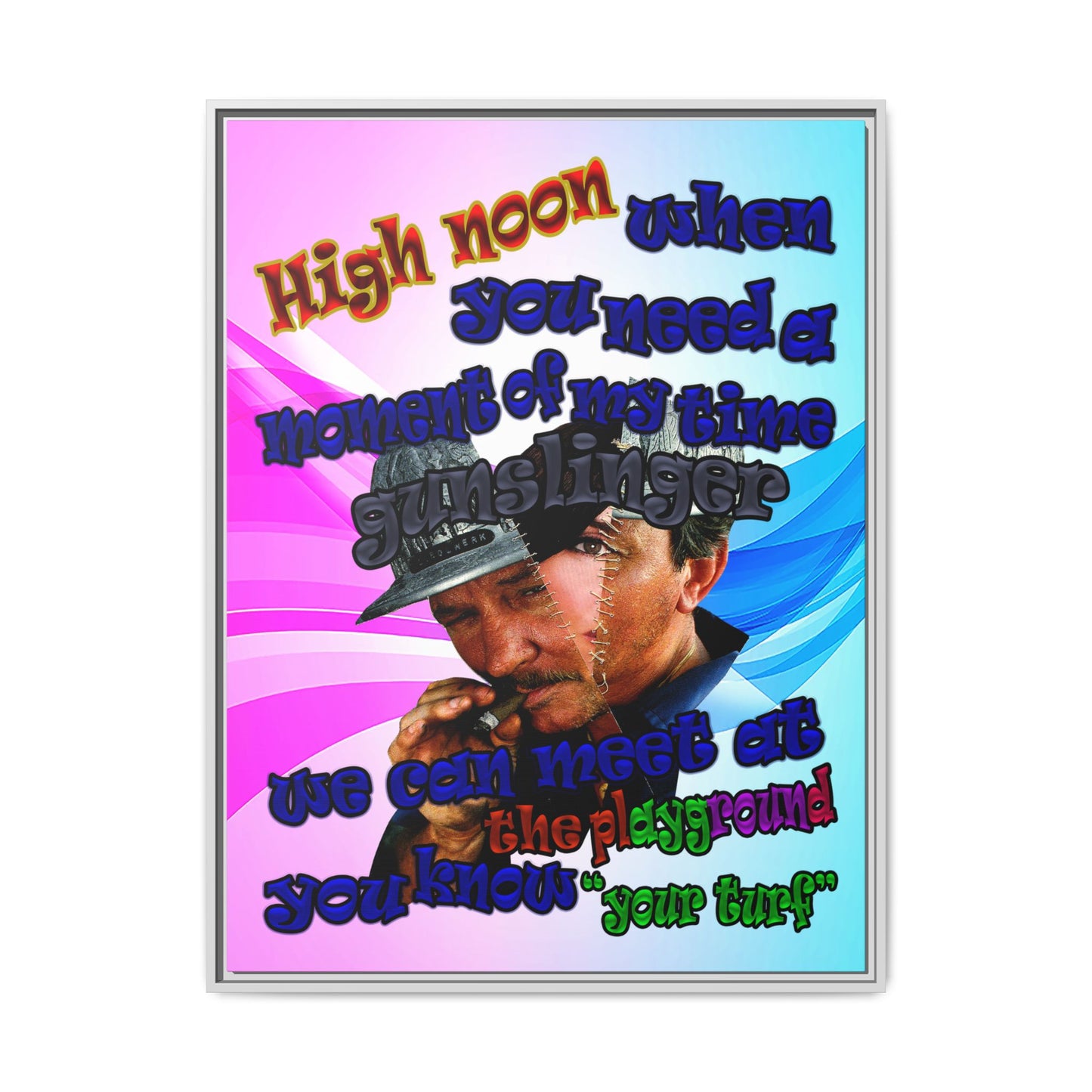 high noon - framed canvas art (light blue-pink wave)