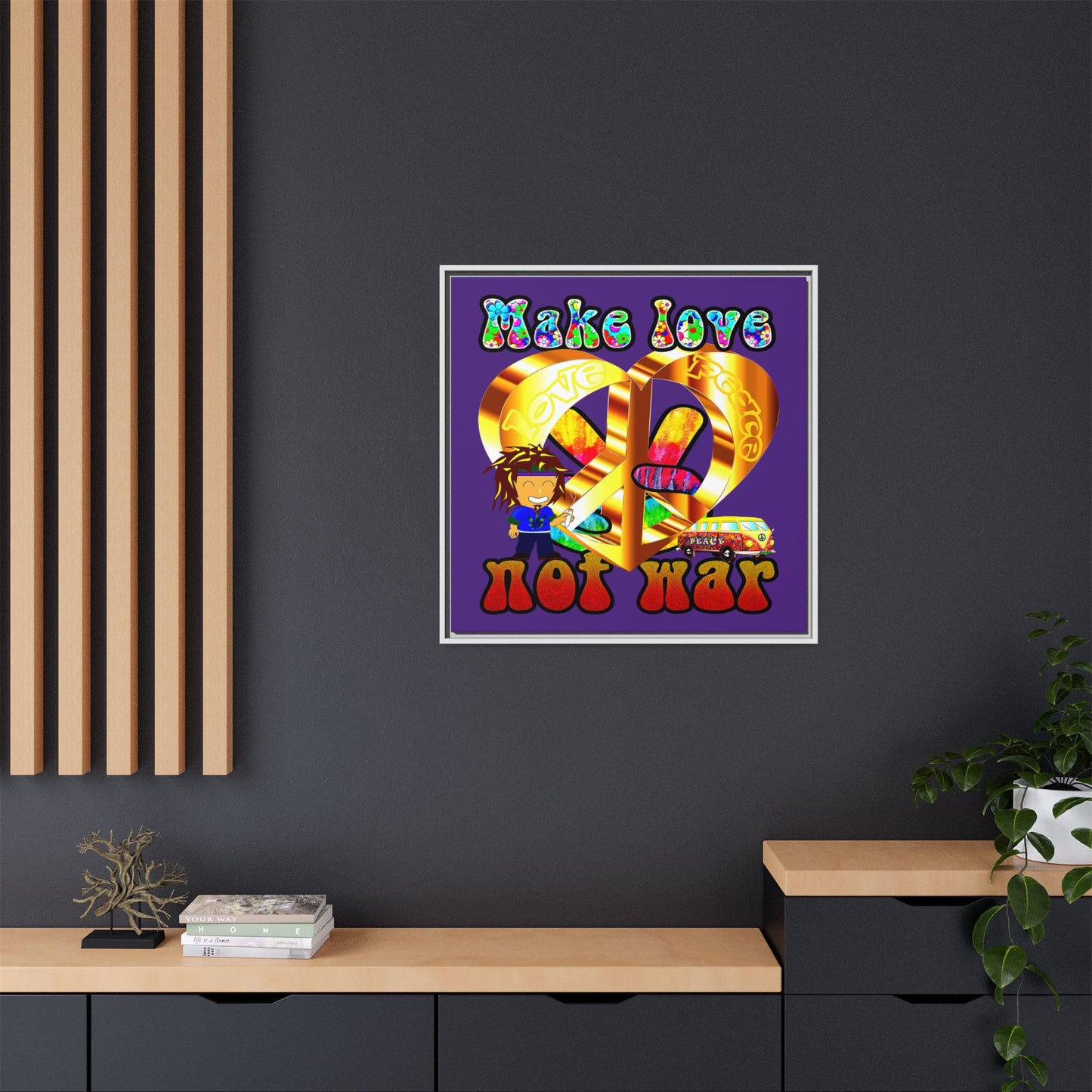 love peace - framed canvas art (purple)