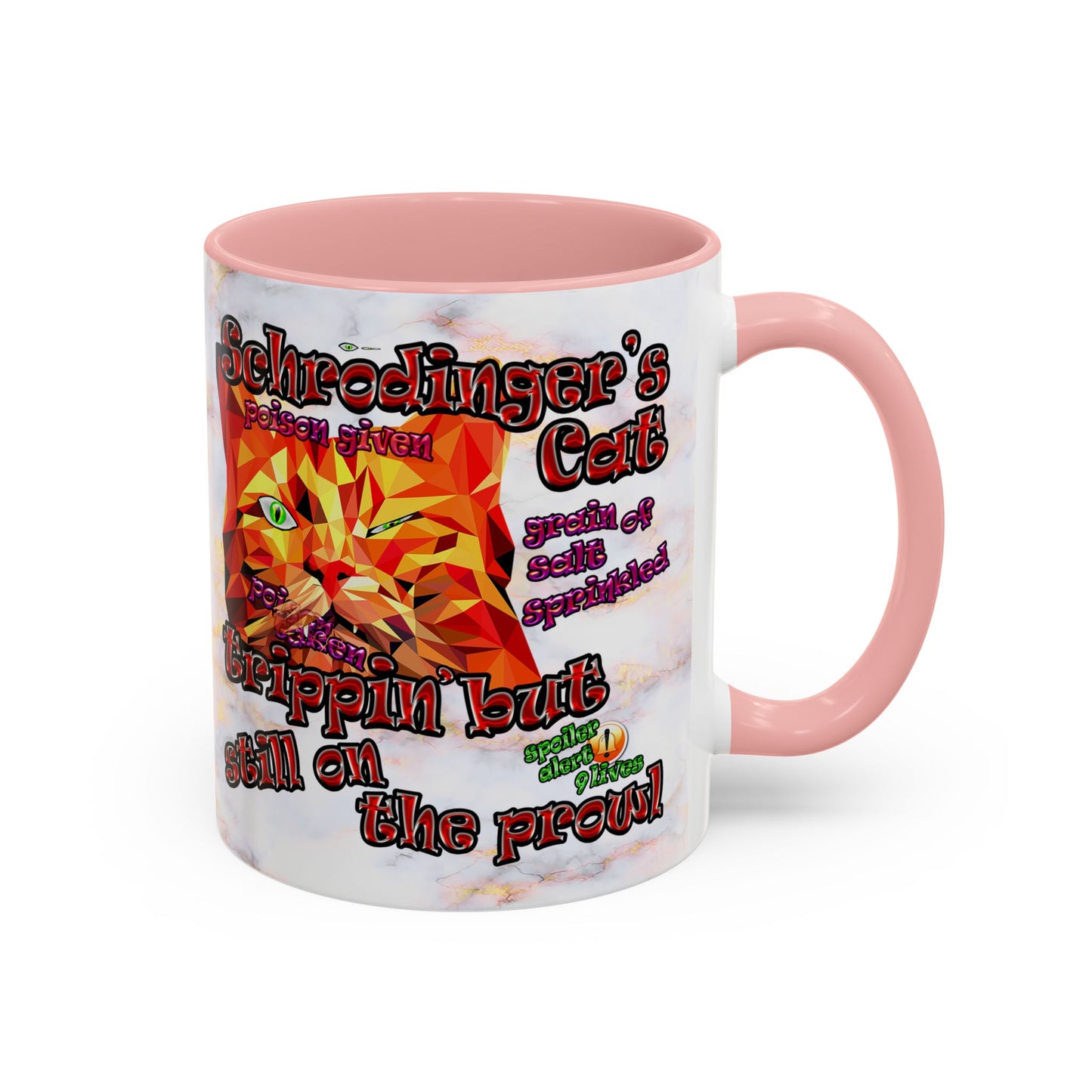 schrodinger's cat - Accent Mug (white marble)