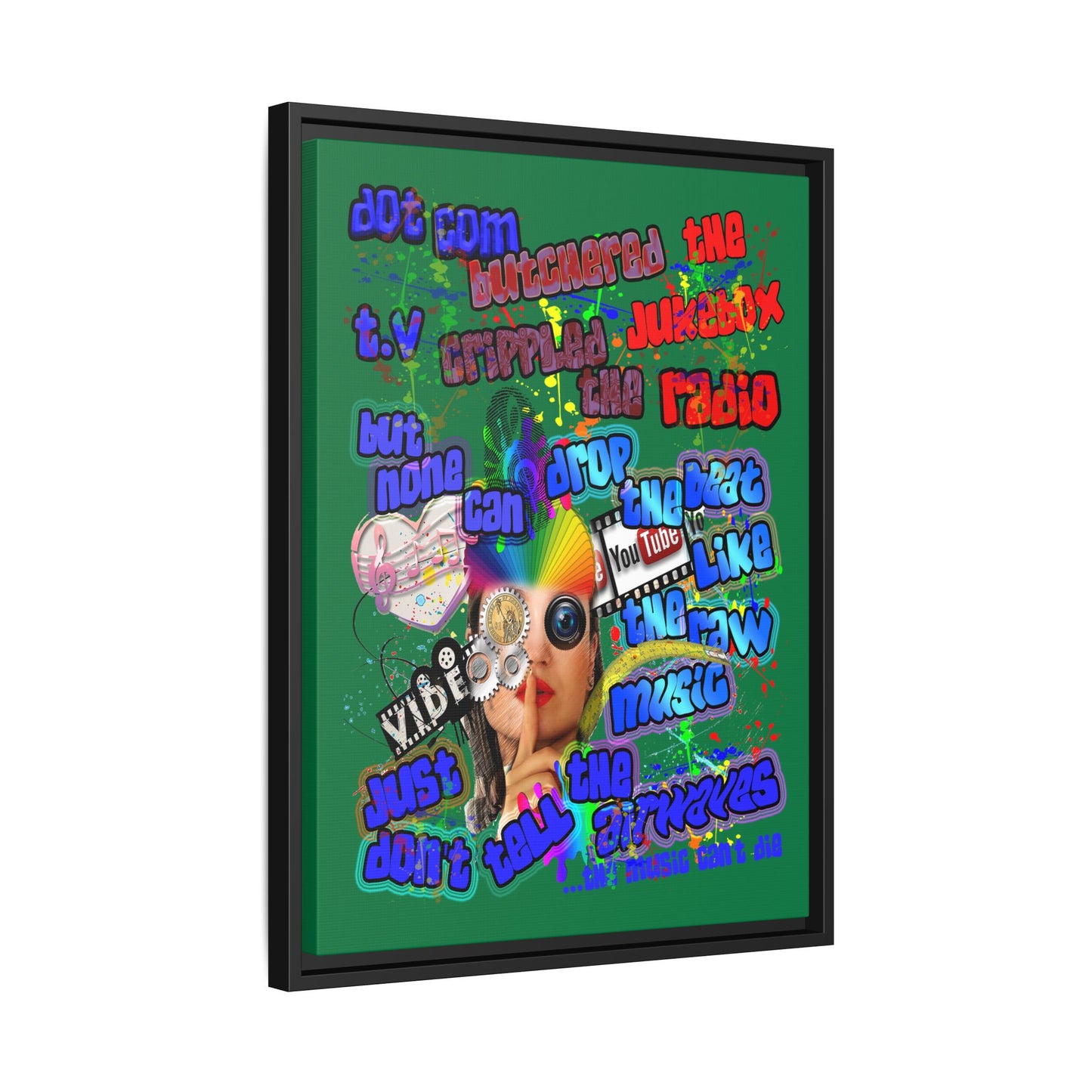 drop the beat - framed canvas art (dark green)