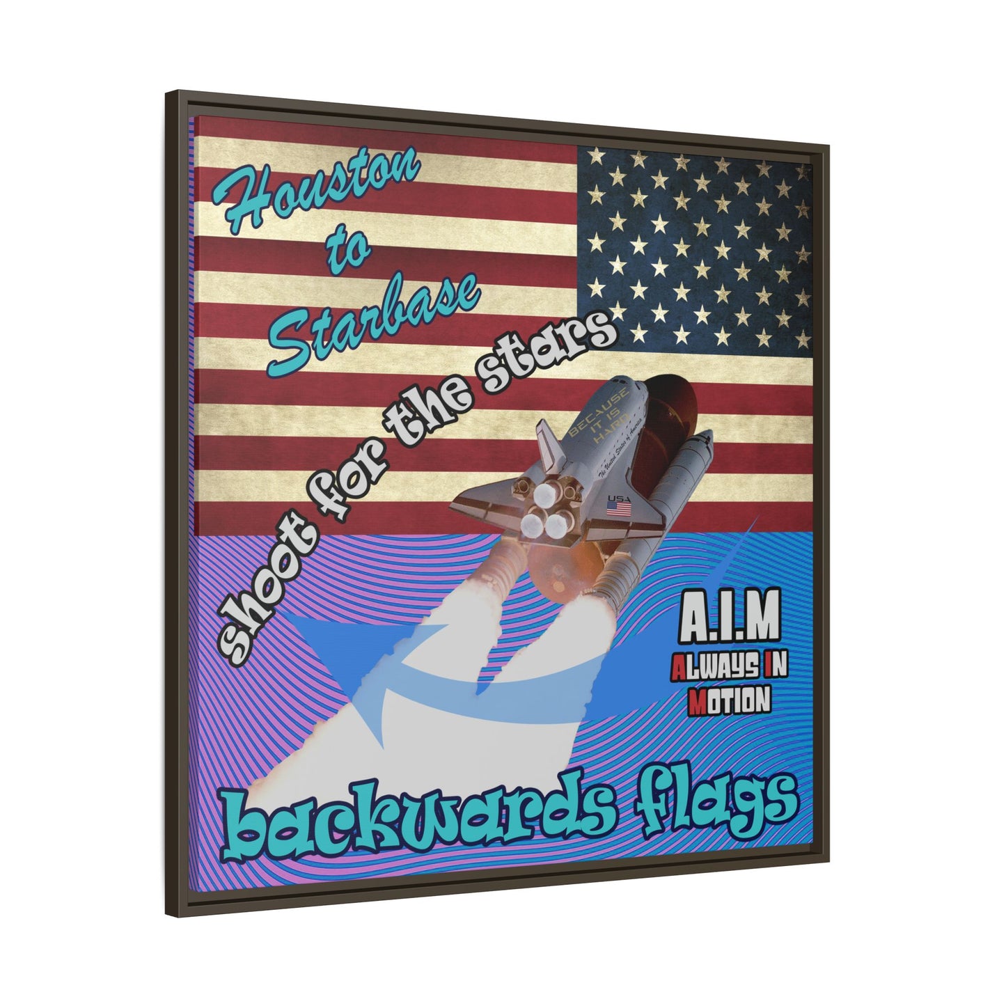 shoot for the stars - framed canvas art (light blue-purple wave)