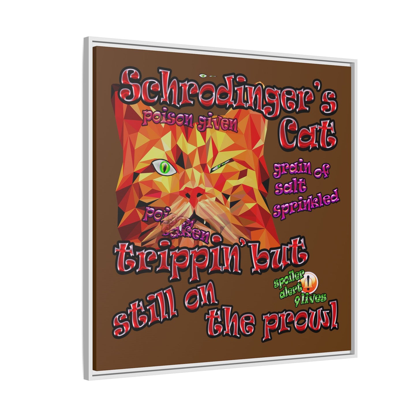 schrodinger's cat - framed canvas art (brown)