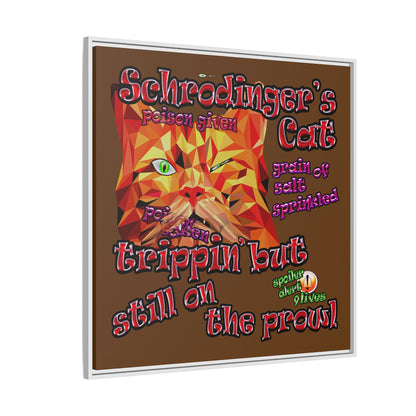 schrodinger's cat - framed canvas art (brown)