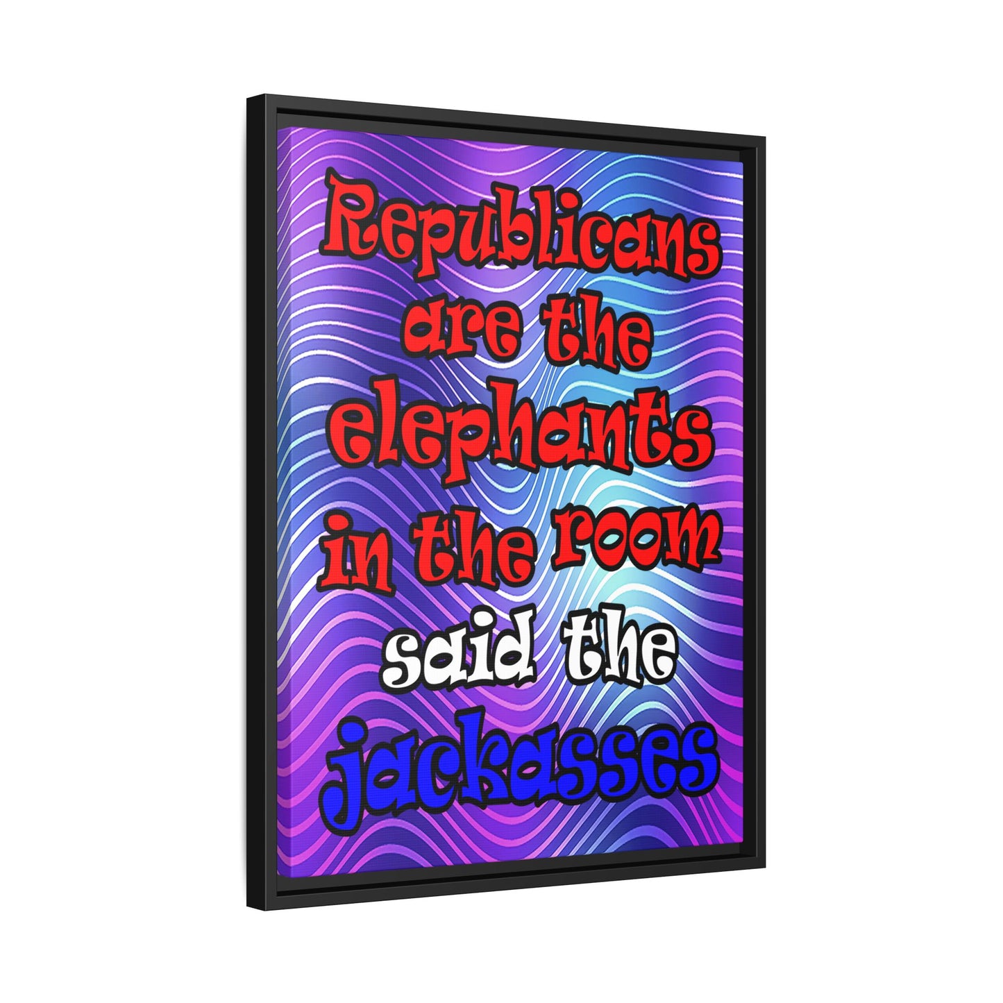 donkeys and elephants - framed canvas art (purple wave)