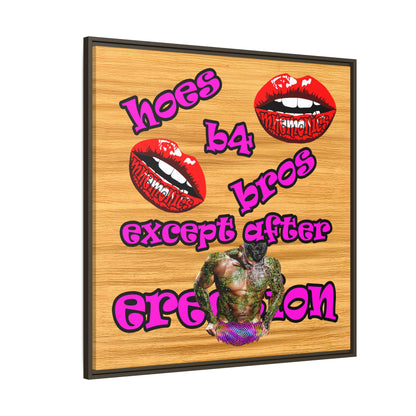 hoes b4 bros - framed canvas art (butterscotch wood finish)