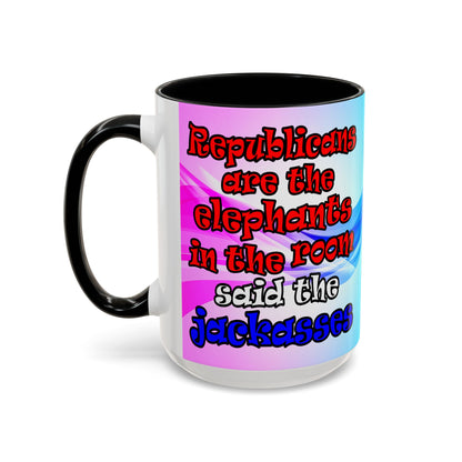 donkeys and elephants - Accent Mug (light blue-pink wave)