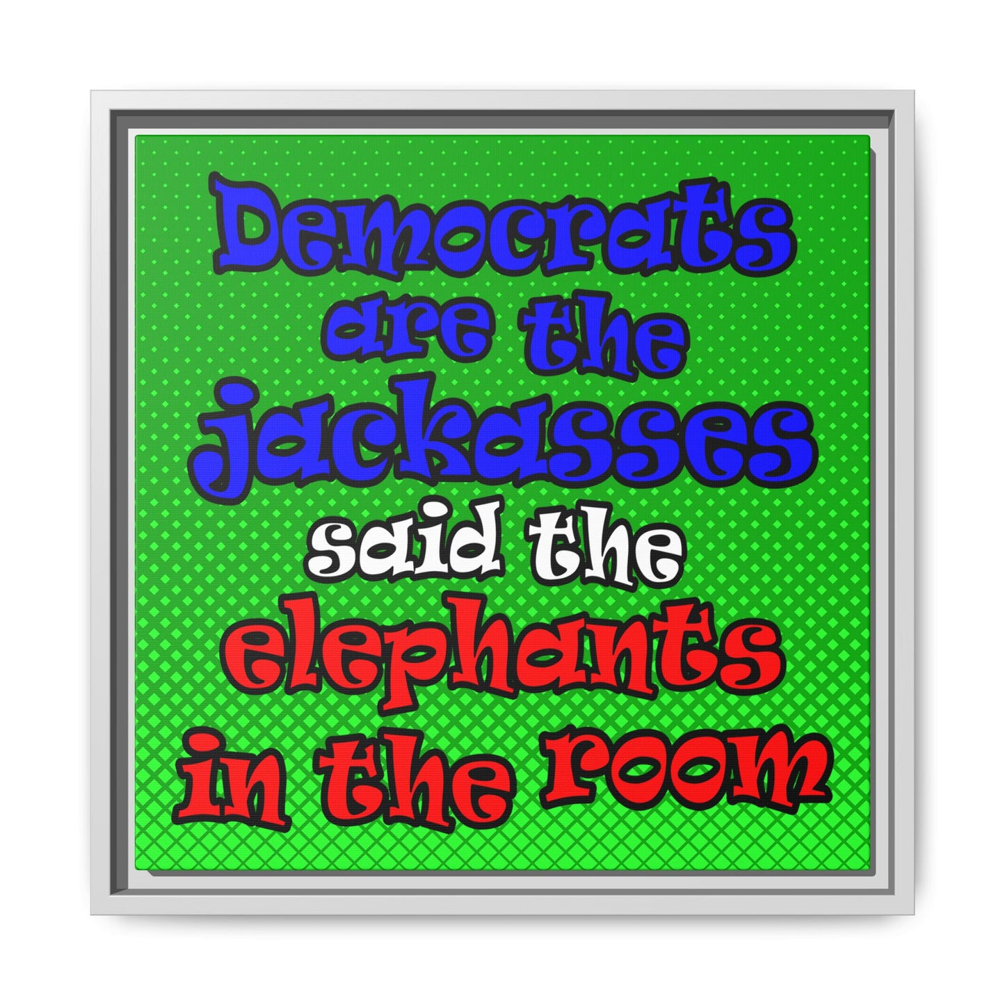 donkeys and elephants - framed canvas art (logo green)