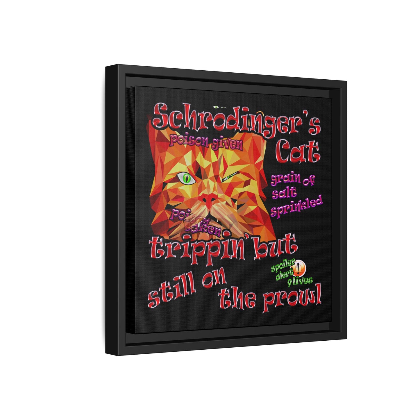 schrodinger's cat - framed canvas art (black)