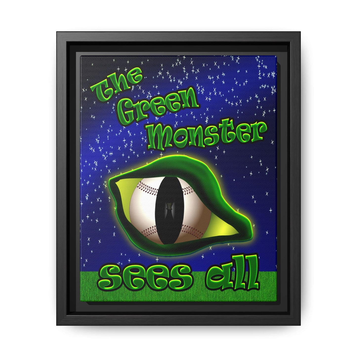 green monster - framed canvas art ('snoops' background)