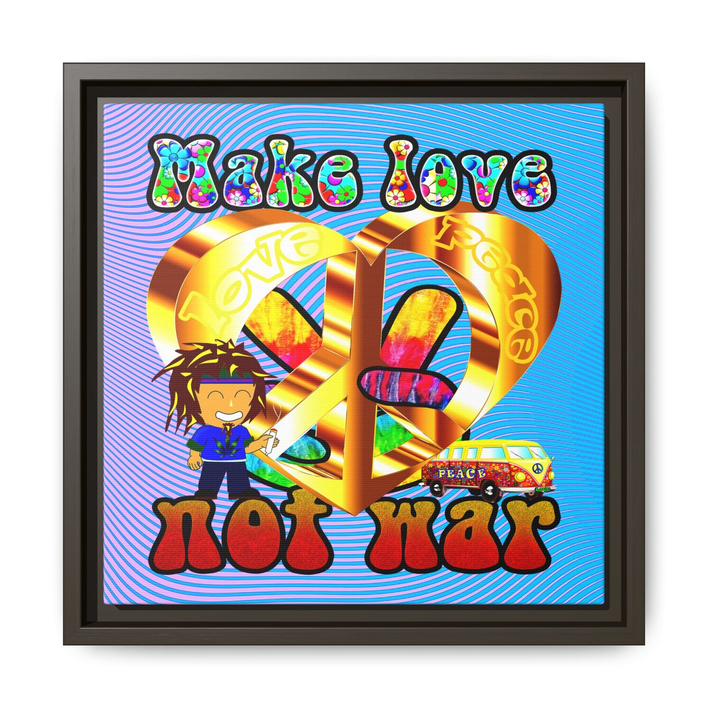 love peace - framed canvas art (light blue-purple wave)