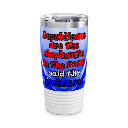 donkeys and elephants - Ringneck Tumbler, 20oz (blue-white wave)