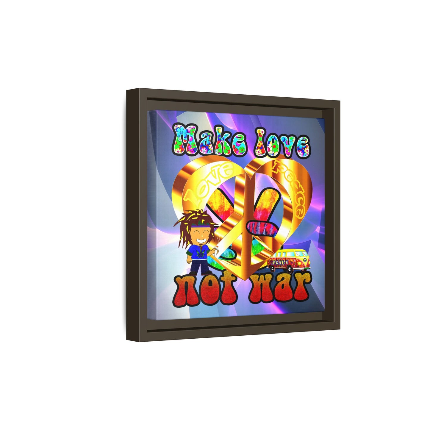 love peace - framed canvas art (grey-pink wave)