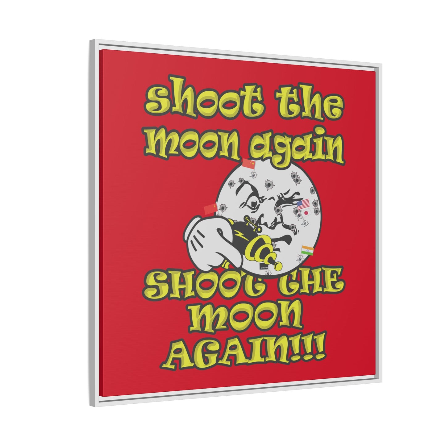 shoot the moon again - framed canvas art (dark red)