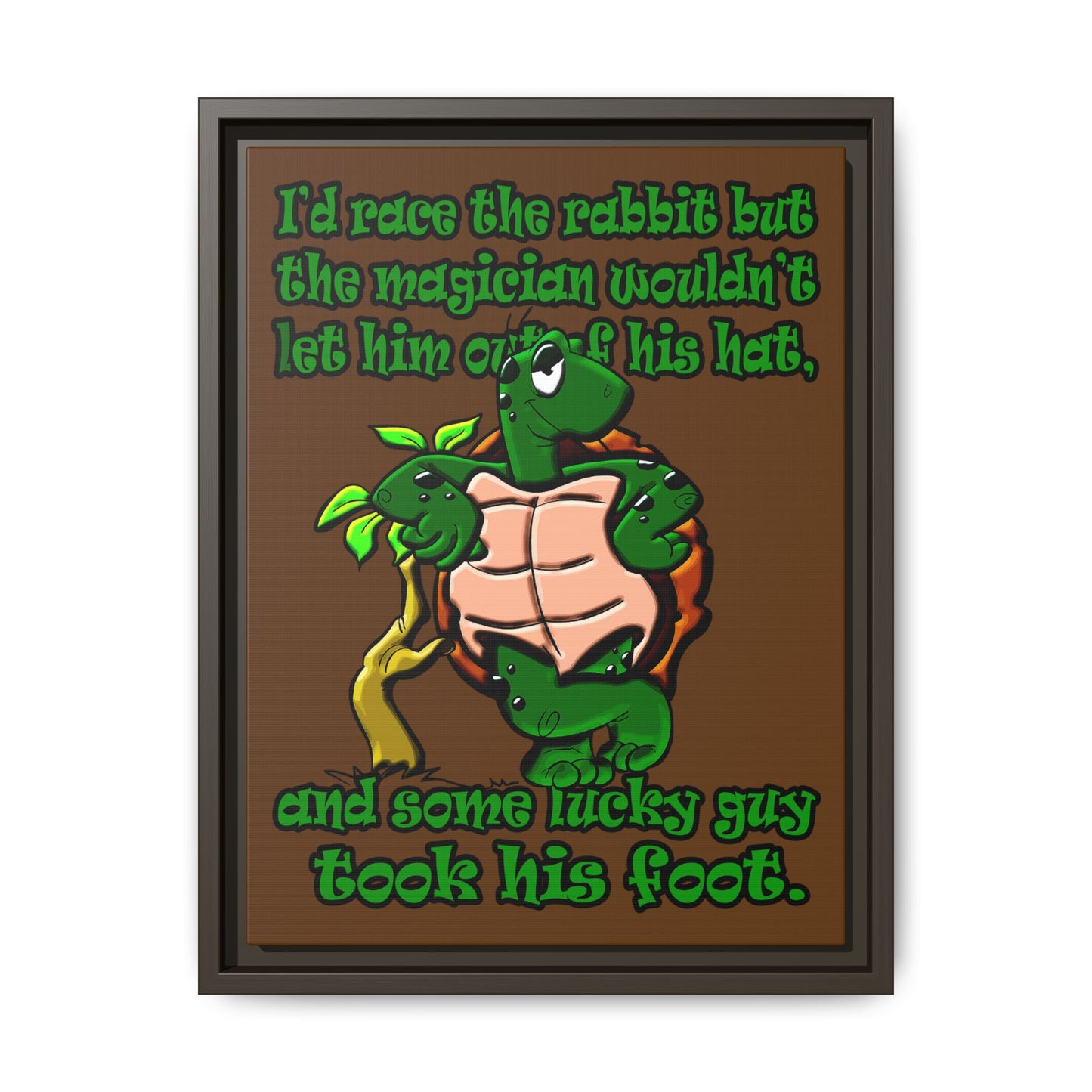 turtle race - framed canvas art (brown)