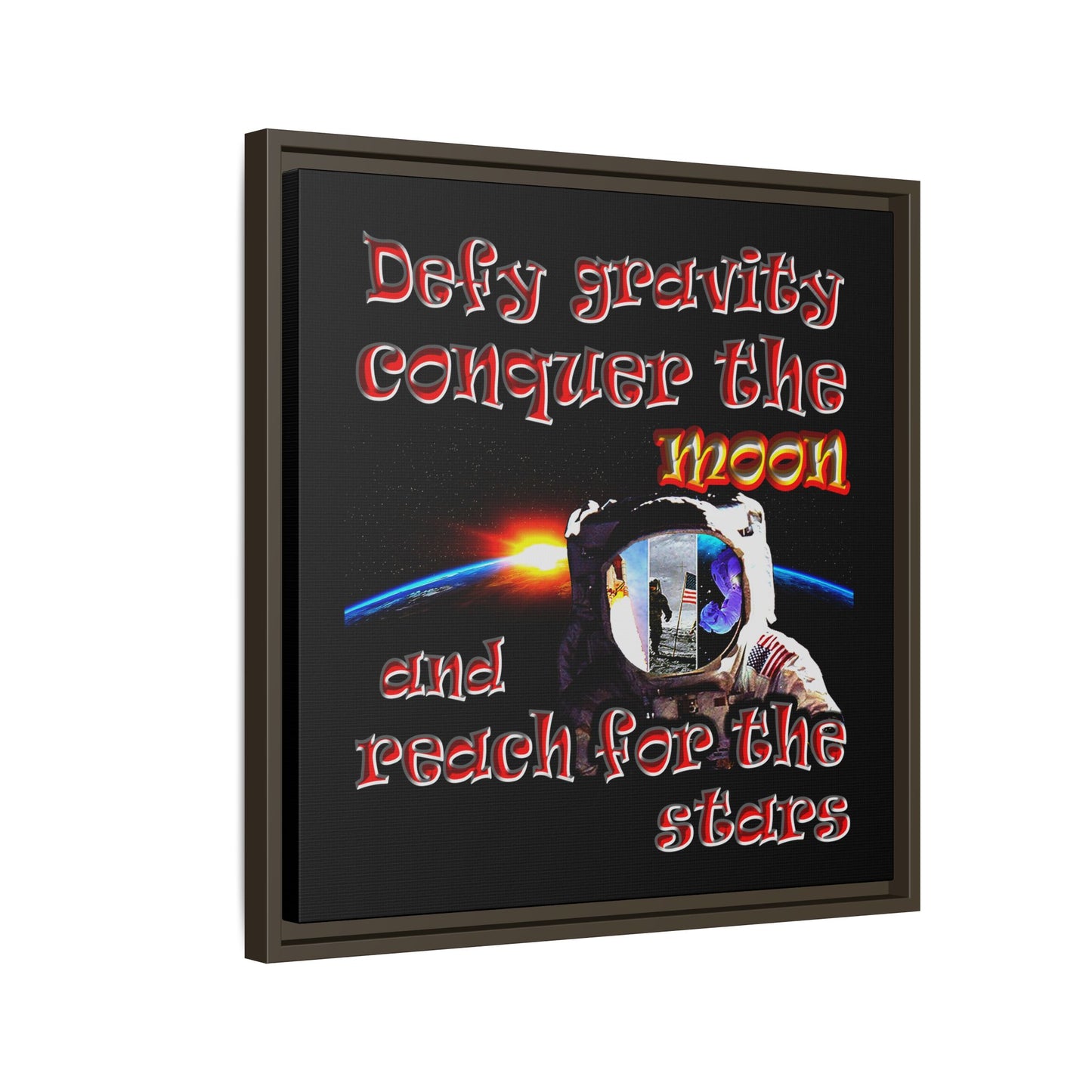 defy conquer reach - framed canvas art (black)