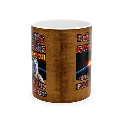 defy conquer reach - White Mug (brown papyrus)