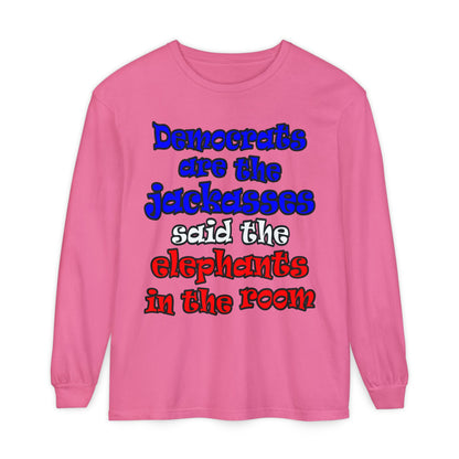 donkeys and elephants - Unisex Garment-dyed Long Sleeve T-Shirt