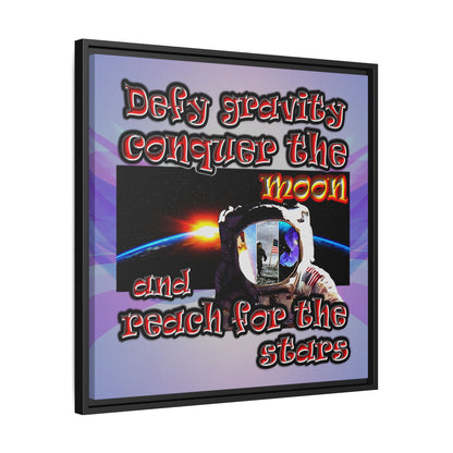 defy conquer reach - framed canvas art (light blue-pink wave)
