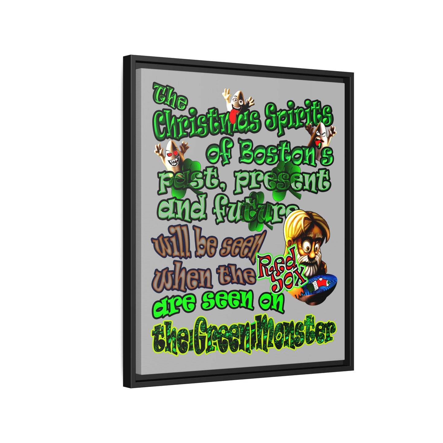 christmas spirits of boston - framed canvas art (light grey)