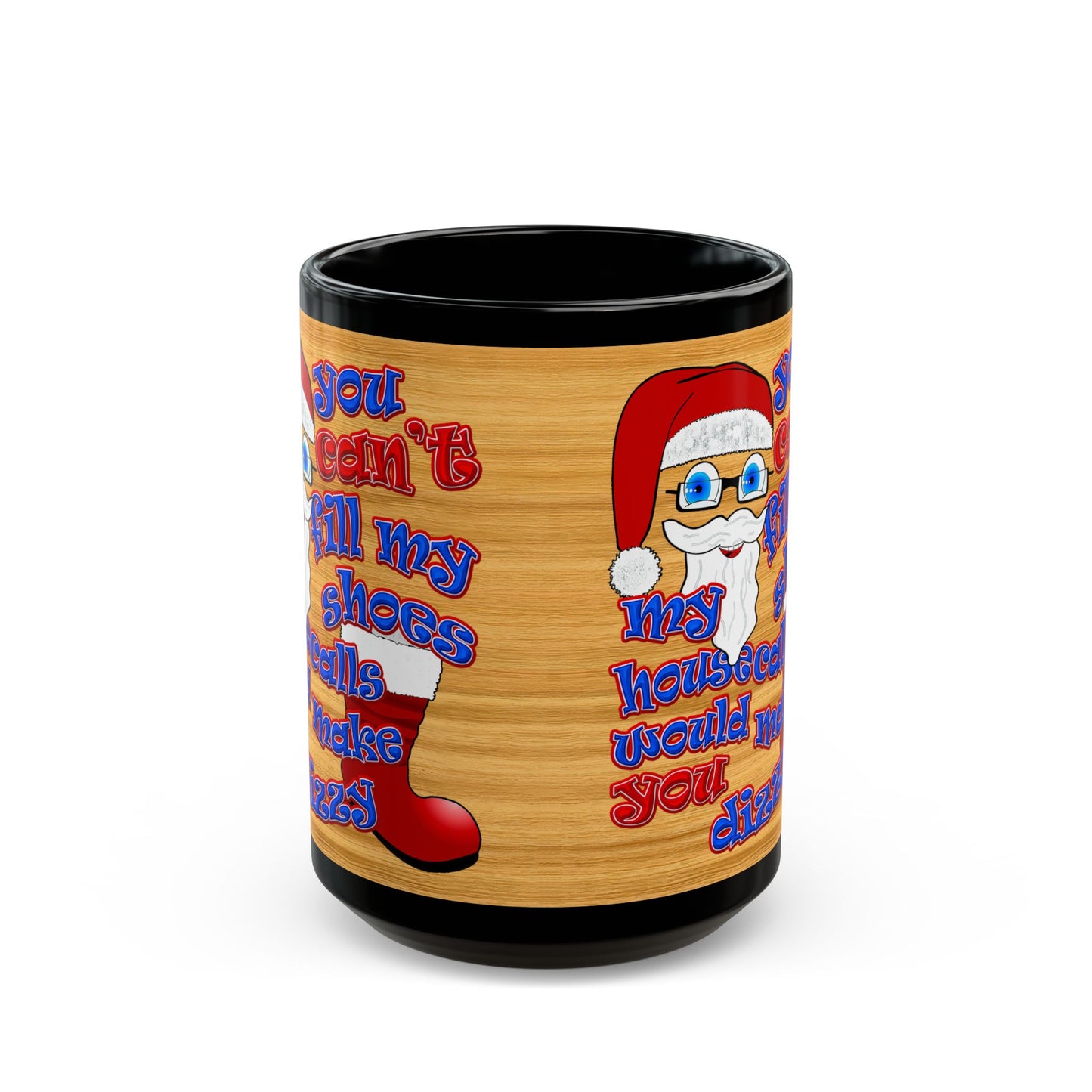 santa's shoes - Black Mug (butterscotch wood finish)