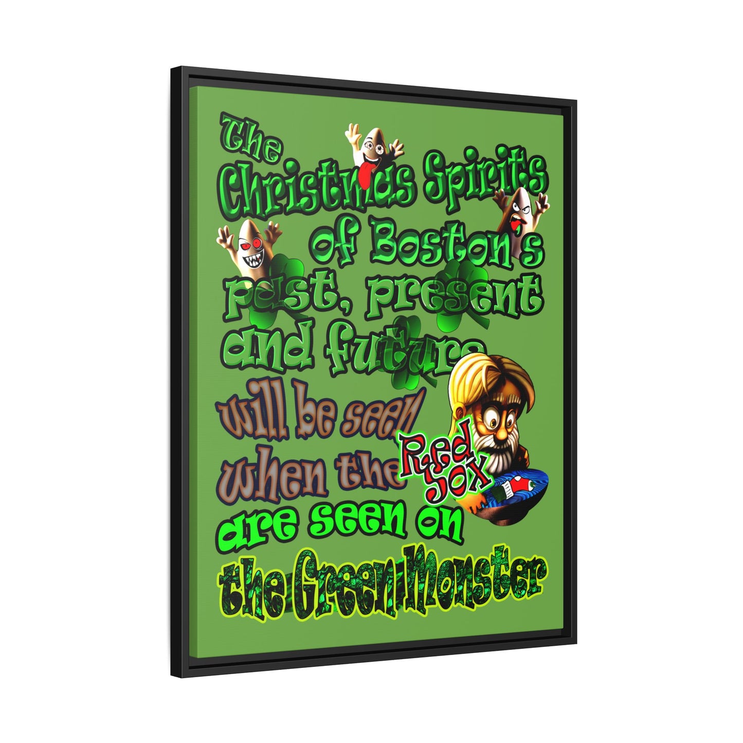 christmas spirits of boston - framed canvas art (green)