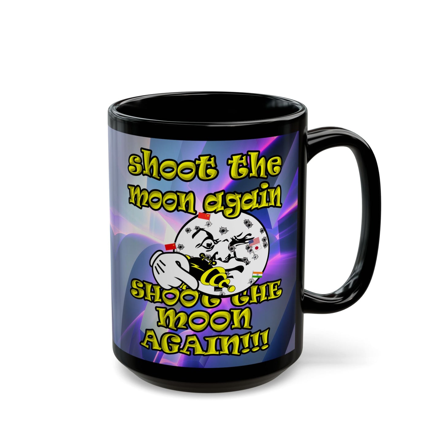 shoot the moon again - Black Mug (grey-pink wave)