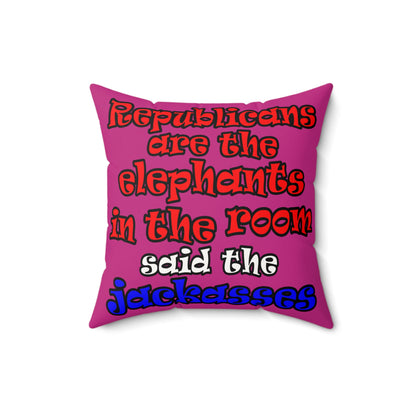 donkeys and elephants - Faux Suede Square Pillow - (pink)