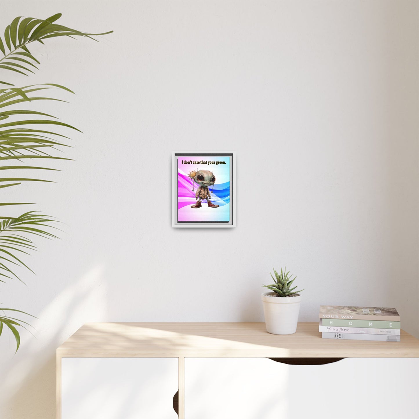 I don't care that your green - framed canvas art (light blue-pink wave)