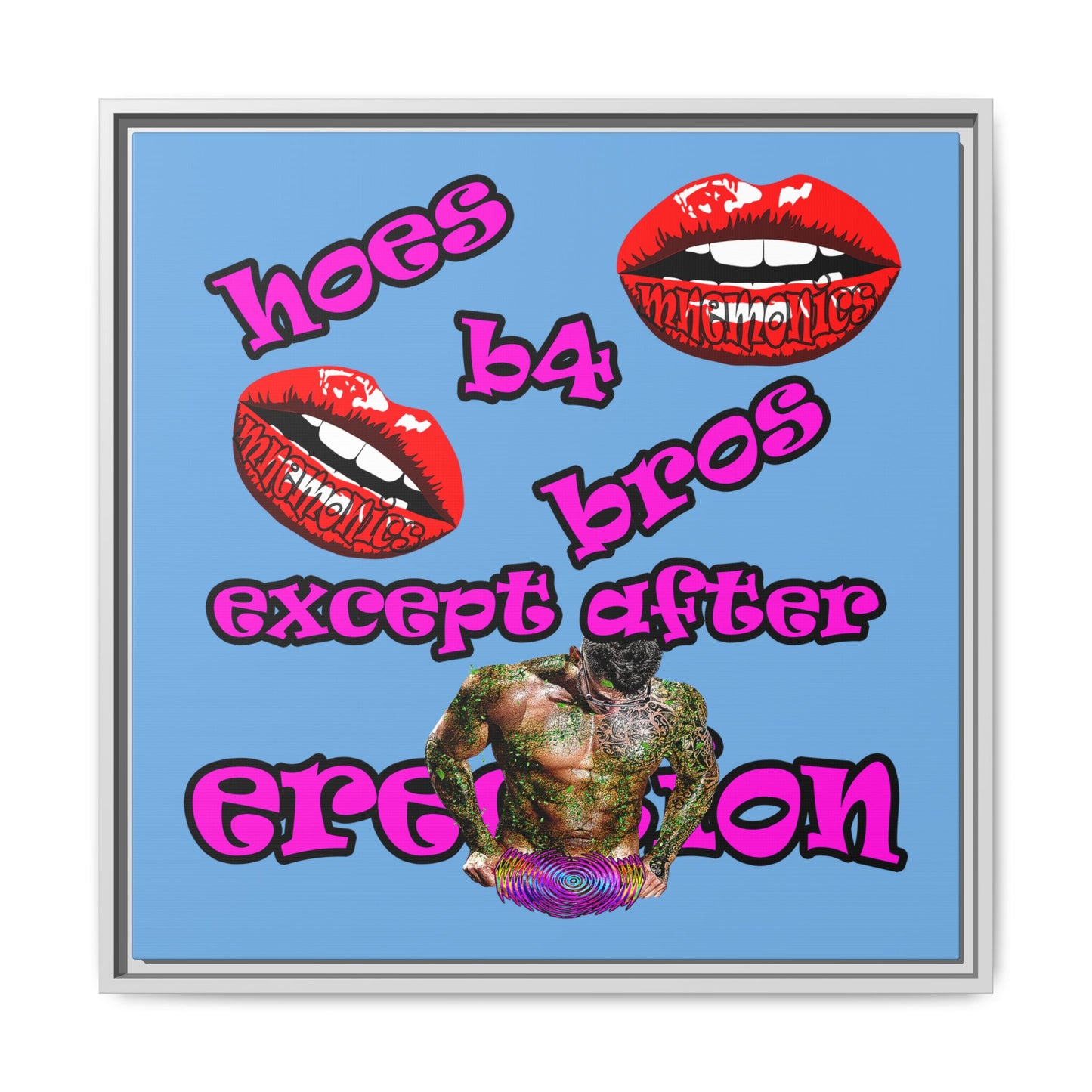 hoes b4 bros - framed canvas art (light blue)