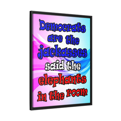 donkeys and elephants - framed canvas art (light blue-pink wave)