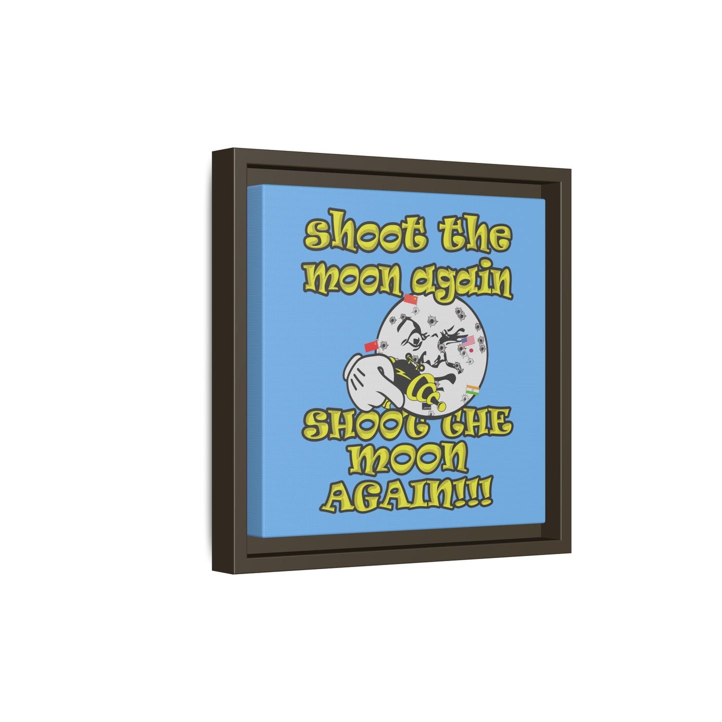 shoot the moon again - framed canvas art (light blue)