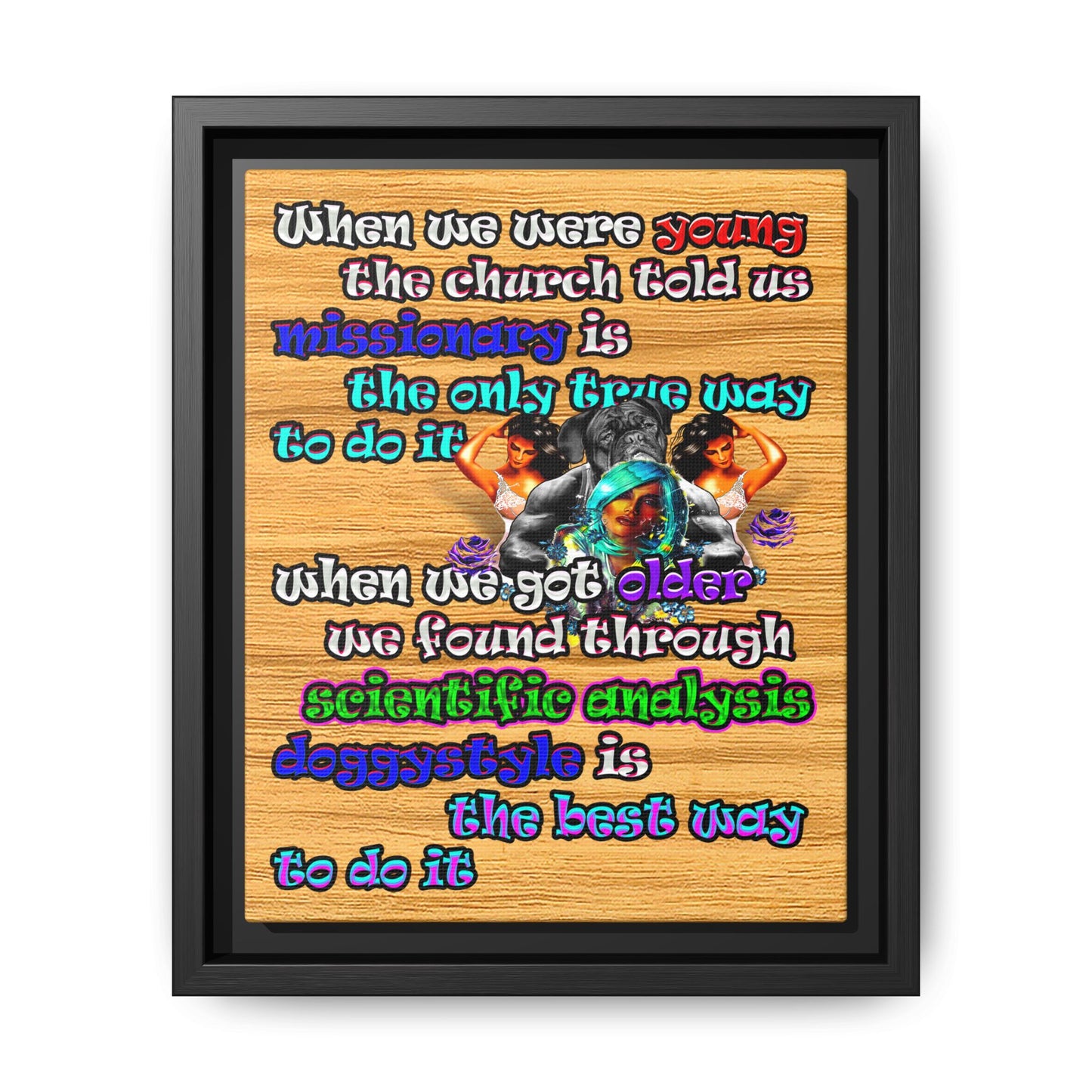 doggystyle - framed canvas art (butterscotch wood finish)