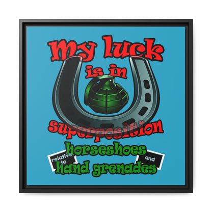 my luck - framed canvas art (turquoise)