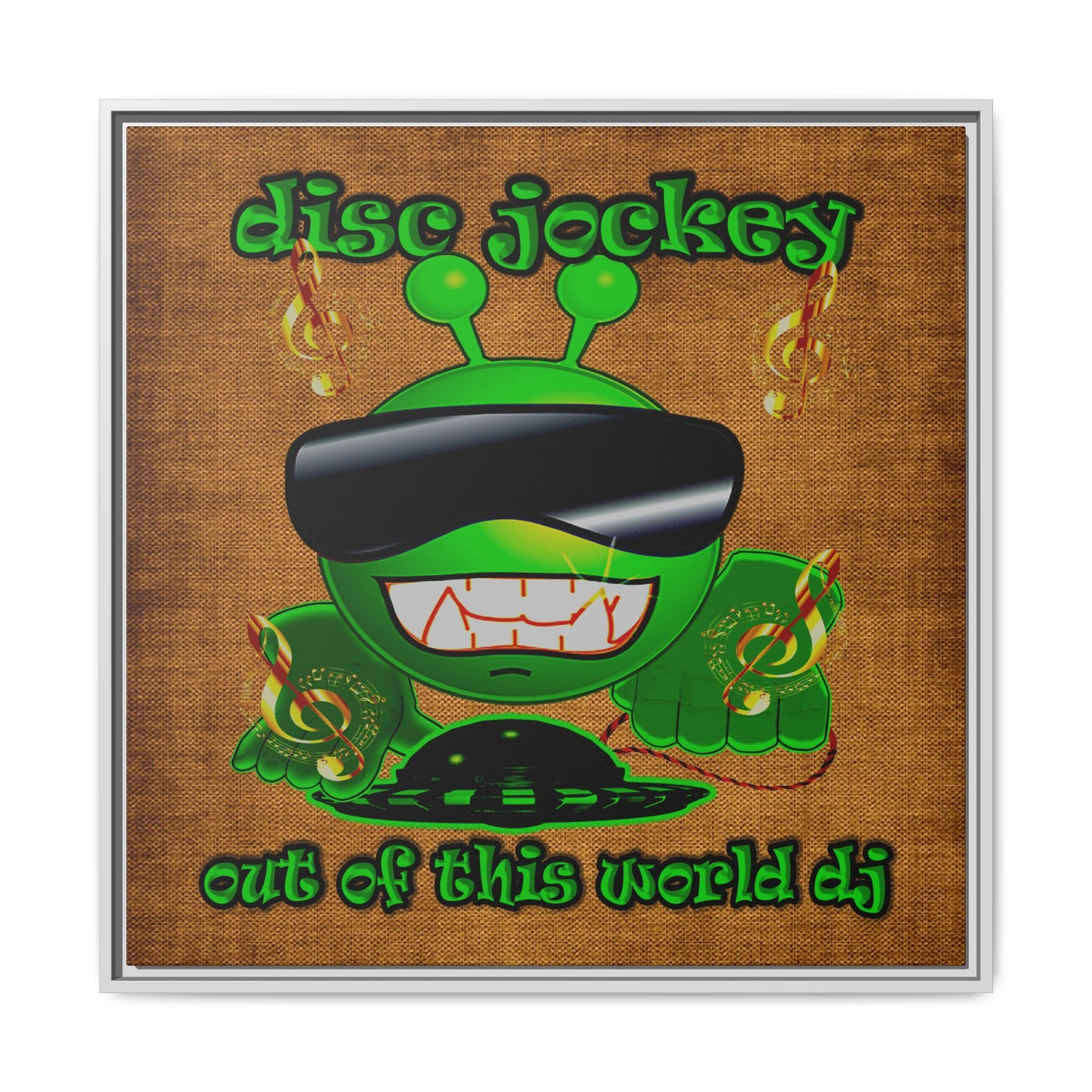 disc jockey - framed canvas art (brown papyrus)