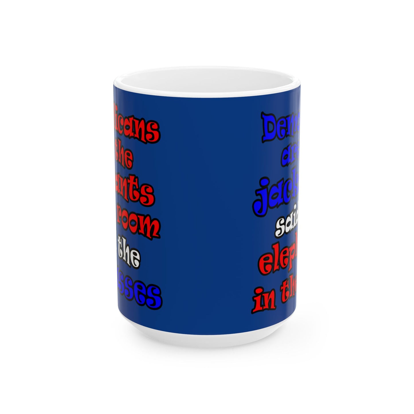 donkeys and elephants - White Mug (dark blue)