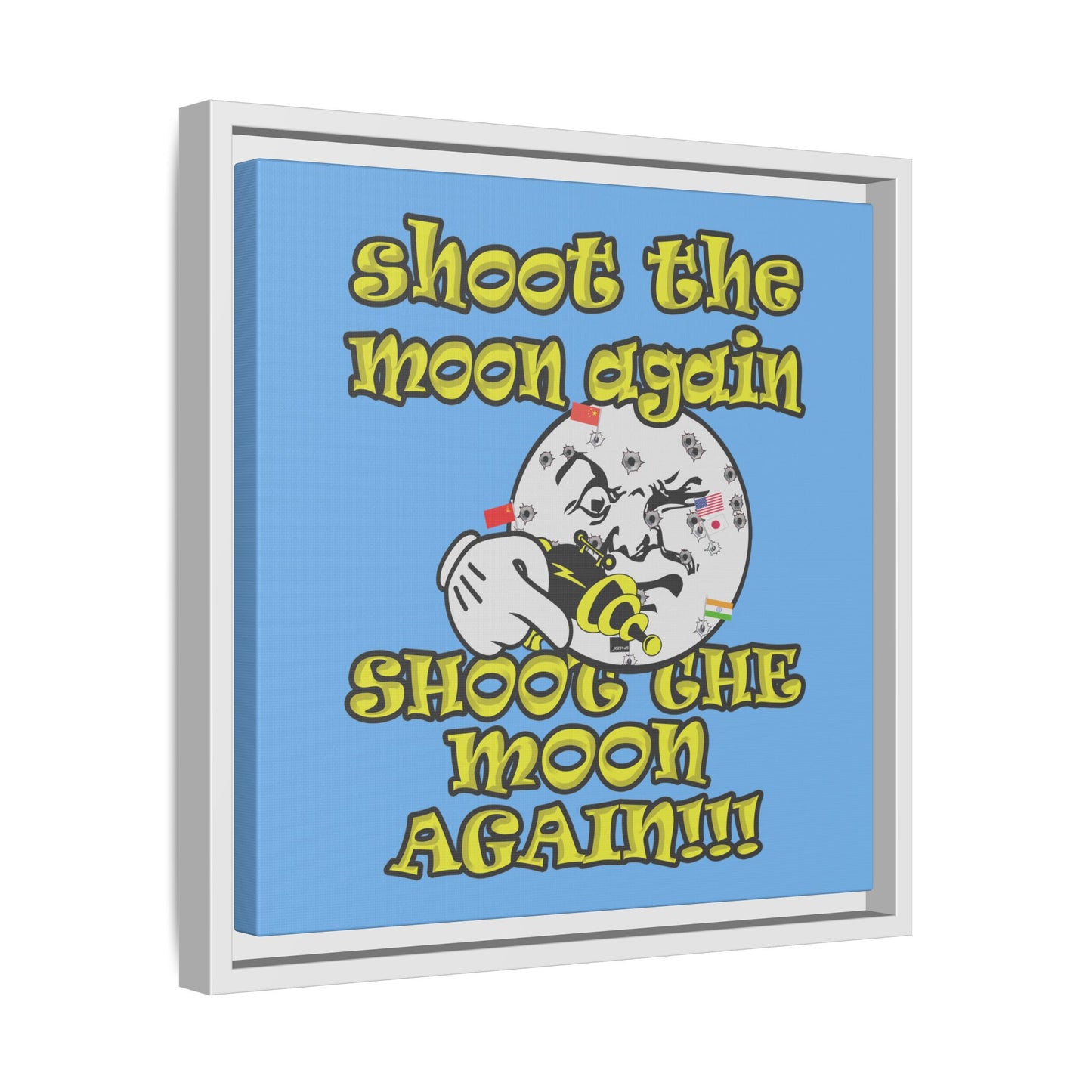 shoot the moon again - framed canvas art (light blue)