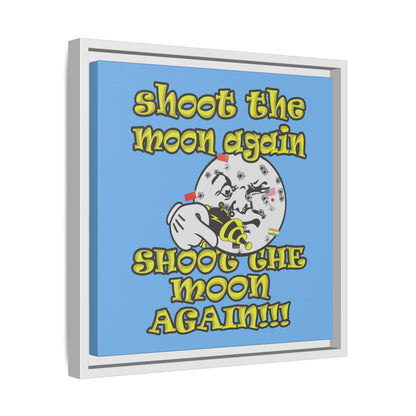 shoot the moon again - framed canvas art (light blue)