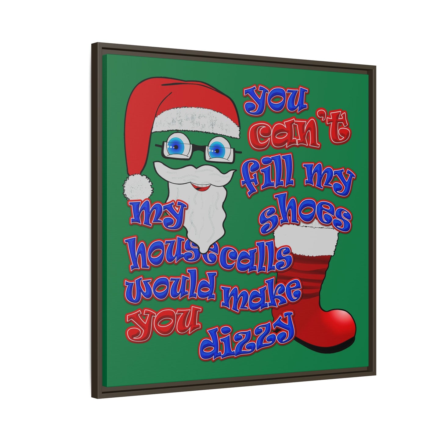 santa's shoes - framed canvas art (dark green)