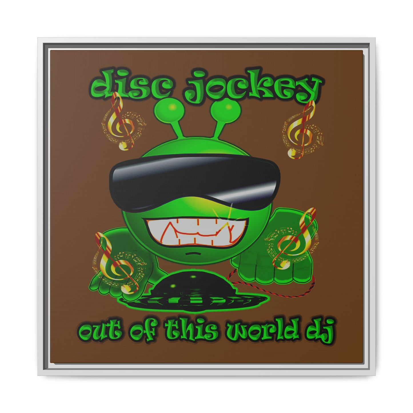 disc jockey - framed canvas art (brown)
