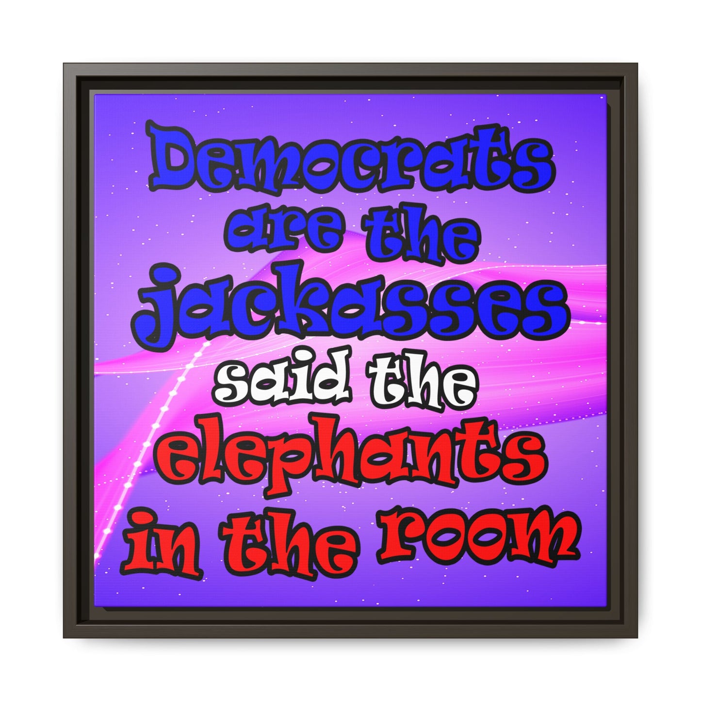 donkeys and elephants - framed canvas art (purple-pink wave)