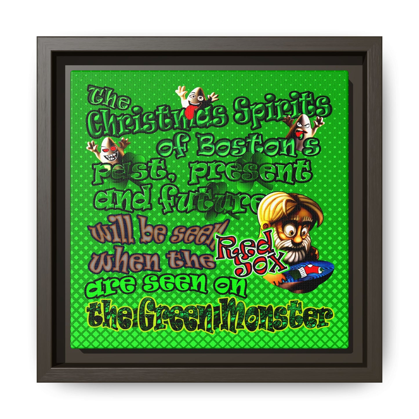 christmas spirits of boston - framed canvas art (logo green)