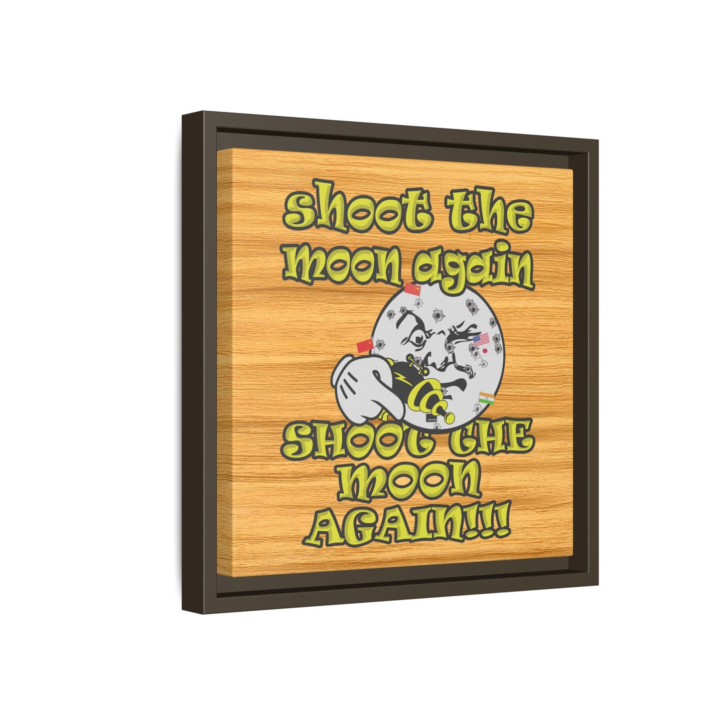 shoot the moon again - framed canvas art (butterscotch wood finish)